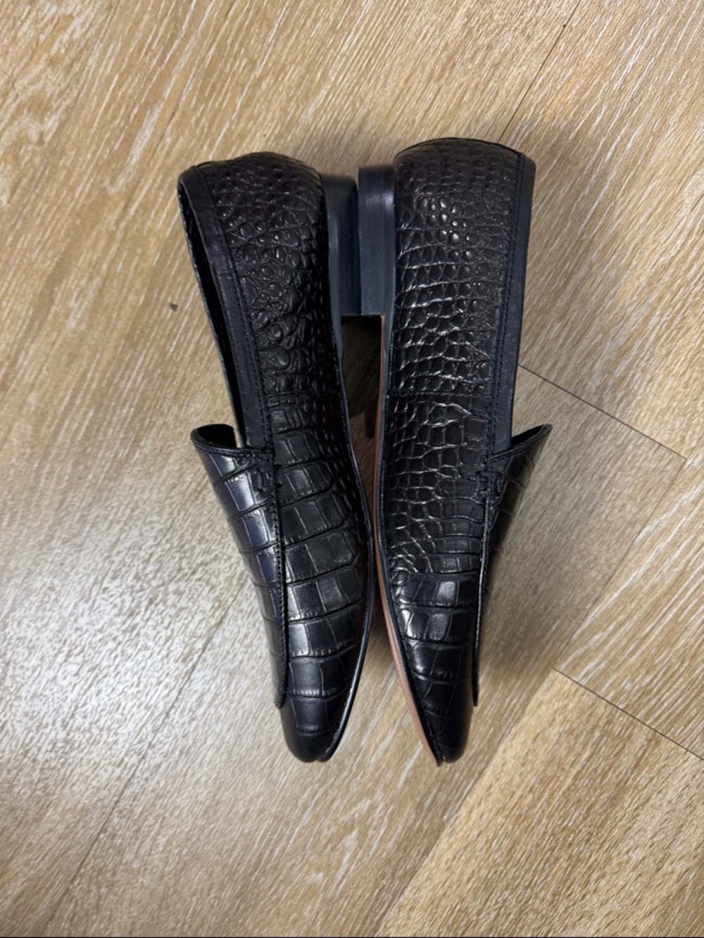 Banana Republic Demi Black Croc Leather Loafers Slip On Smoking Slipper Flats - Picture 3 of 8